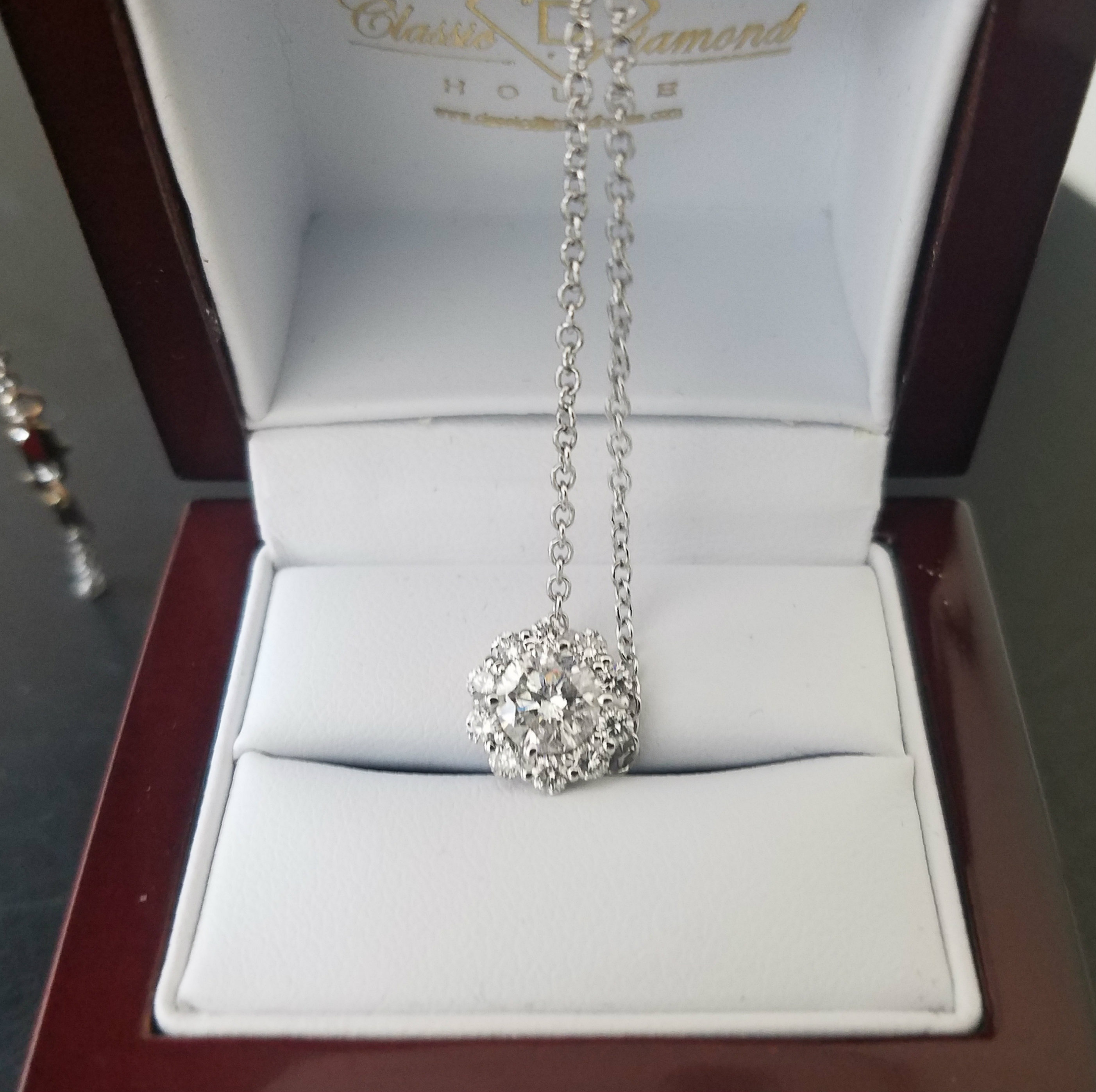 round halo diamond necklace